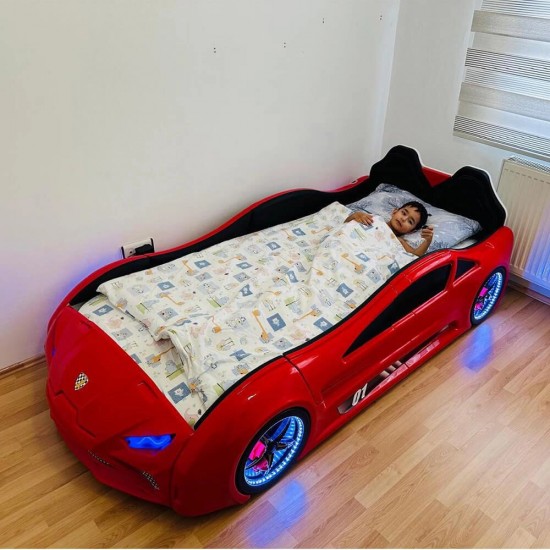 red lamborghini car bed for kids with upward opening doors and led wheels