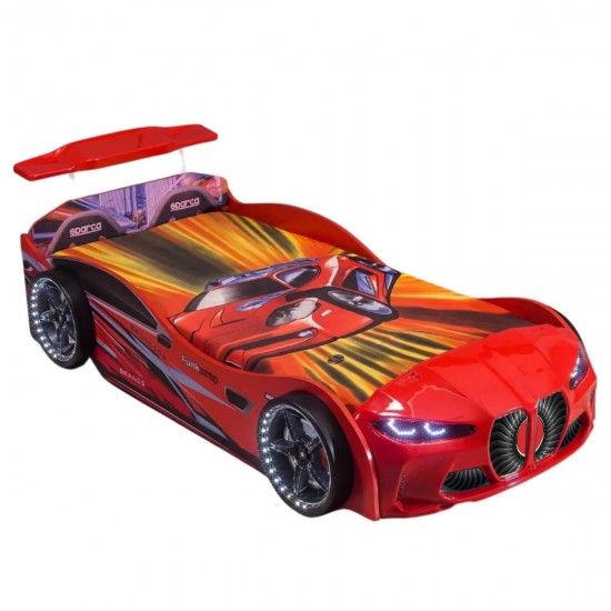 red race car bed for kids with LED lights and sound GTX model