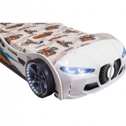 GTX White Race Car Bed with LED Lights and Sound for Kids