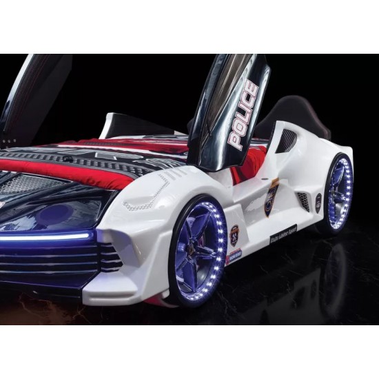 aero black police car bed for kids with led lights opening doors