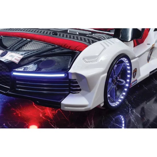 aero black police car bed for kids with led lights opening doors