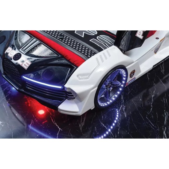 aero black police car bed for kids with led lights opening doors