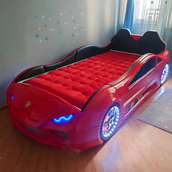 red lamborghini car bed for kids with upward opening doors and led wheels