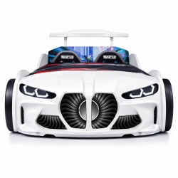 GTX White Race Car Bed with LED Lights and Sound for Kids