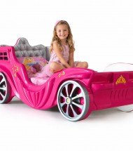 pink car bed for girls bedroom designed as a fun toddler race car bed