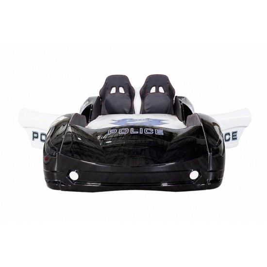 cabrio black police car bed for kids with opening doors and led lights